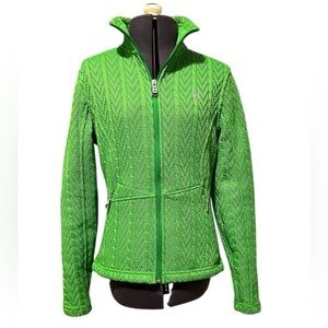 Spyder Major Cable Knit Neon Green Full Zip Fleece Lined Jacket Coat Size XS